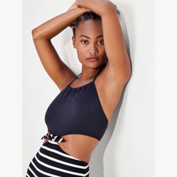 NWT [kate spade] new york Halter Cutout One Piece Black/White Swimsuit Womens XL - Picture 3 of 8